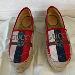 Gucci Sylvie Red Blue Striped Espadrilles sz 38 us 8